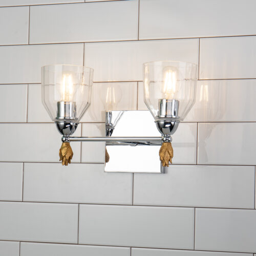 Modern Dimmable Felice 2 Light Vanity Light In Silver With Gold Accents bathroom wall light fixture Polished Chrome-Lighting LumensBath/Flush Mounts