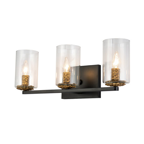 Modern Dimmable Bolivar 3-Light Vanity Fixture bathroom wall light fixture Mate Black-Lighting LumensBath/Flush Mounts