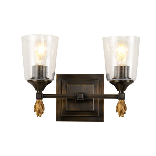 Modern Dimmable Vetiver 2-Light Dark Bronze With Gold Accents bathroom light fixture Dark Bronze-Lighting LumensBath/Flush Mounts