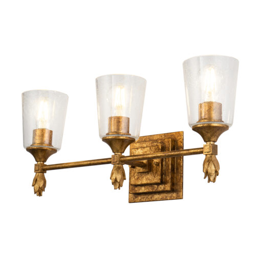 Modern Dimmable Vetiver 3 Light Vanity In Antique Gold bathroom wall light fixture Gold leaf-Lighting LumensBath/Flush Mounts