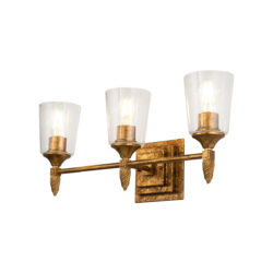 Modern Dimmable Vetiver 3 Light Vanity In Antique Gold bathroom wall light fixture Gold leaf-Lighting LumensBath/Flush Mounts