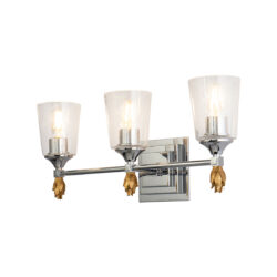 Modern Dimmable Vetiver 3 Light Vanity In Silver With Gold Accents bathroom wall light fixture Polished Chrome-Lighting LumensBath/Flush Mounts