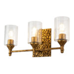 Modern Dimmable Mosaic 3-Light Vanity Light In Antique Gold bathroom wall light fixture Gold-Lighting LumensBath/Flush Mounts