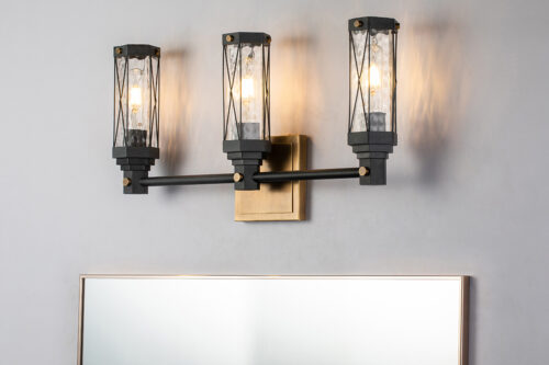 Modern Dimmable Abbey 3 Light Bath Lighting In Black And Brass Weather Zinc+ Antique Brass-Lighting LumensBath/Flush Mounts