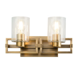 Modern Dimmable Estes 2 Light Bath Vanity Light In Aged Brass bathroom wall light fixture Antique Brass-Lighting LumensBath/Flush Mounts