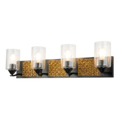 Modern Dimmable Arcadia 4 Light Bath Bar In Black And Gold bathroom light fixture Mate Black-Lighting LumensBath/Flush Mounts