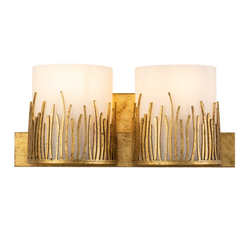 Modern Dimmable Sawgrass 2 Light Vanity In Distressed Gold bathroom wall light fixture Gold-Lighting LumensBath/Flush Mounts