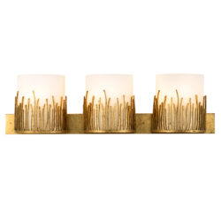 Modern Dimmable Sawgrass 3 Light Vanity In Distressed Gold bathroom wall light fixture Gold-Lighting LumensBath/Flush Mounts