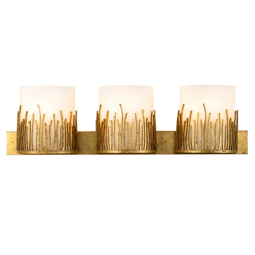 Modern Dimmable Sawgrass 3 Light Vanity In Distressed Gold bathroom wall light fixture Gold-Lighting LumensBath/Flush Mounts