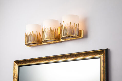 Modern Dimmable Sawgrass 3 Light Vanity In Distressed Gold bathroom wall light fixture Gold-Lighting LumensBath/Flush Mounts