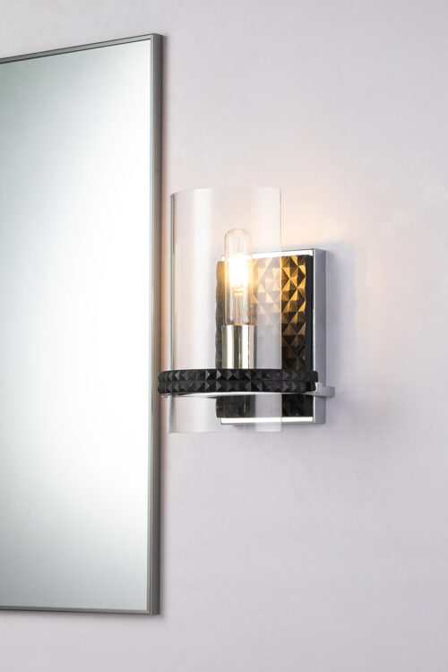 Modern Dimmable Mazant 1 Light Wall Sconce In Black And Chrome Wall Lighting Fixtures Mate Black+Polished Chrome Wall Lamp for Living Room Bedroom Bathroom Hallway-Lighting LumensAccent Lamp