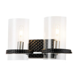 Modern Dimmable Mazant 2 Light Vanity Bath Bar In Chrome And Black bathroom wall light fixture Mate Black+Polished Chrome-Lighting LumensBath/Flush Mounts