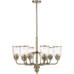 6 Light Antique Brass Chandelier with Hand Blown Clear Seeded Glass Shade-Lighting LumensChandeliers