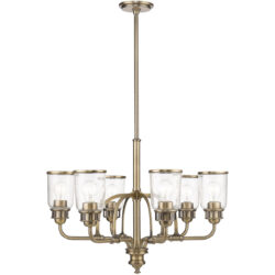 6 Light Antique Brass Chandelier with Hand Blown Clear Seeded Glass Shade-Lighting LumensChandeliers