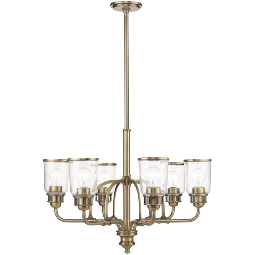 6 Light Antique Brass Chandelier with Hand Blown Clear Seeded Glass Shade-Lighting LumensChandeliers