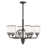 6 Light Bronze Chandelier with Hand Blown Satin Opal Glass Shade-Lighting LumensChandeliers