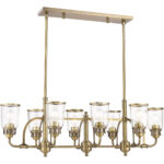 21 inch 8 Light Antique Brass Linear Chandelier with Hand Blown Clear Seeded Glass Shade-Lighting LumensChandeliers