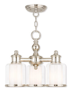 3 Light Polished Nickel Mini Chandelier/Ceiling Light fixture with Clear Glass & Satin Opal White Glass Shade-Lighting LumensChandeliers