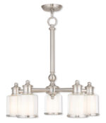 5 Light Brushed Nickel Dinette Chandelier with Clear Glass & Satin Opal White Glass Shade-Lighting LumensChandeliers