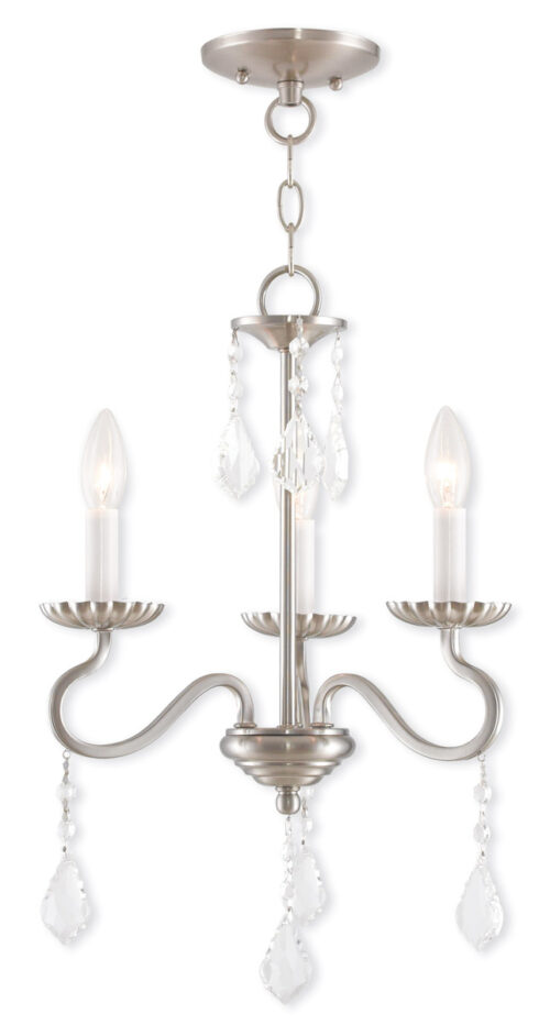 3 Light Brushed Nickel Mini Chandelier with Steel base material-Lighting LumensChandeliers