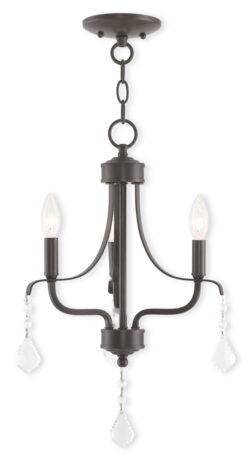 3 Light English Bronze Mini Chandelier with Steel base material-Lighting LumensChandeliers