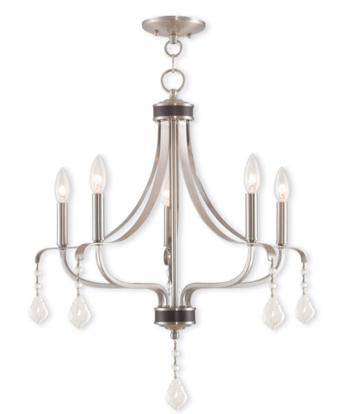 5 Light Brushed Nickel Chandelier with Steel base material-Lighting LumensChandeliers