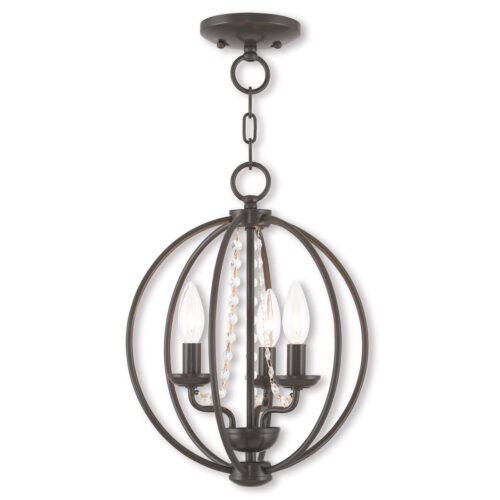 3 Light English Bronze Mini Chandelier/Flush Mount with Steel base material-Lighting LumensChandeliers