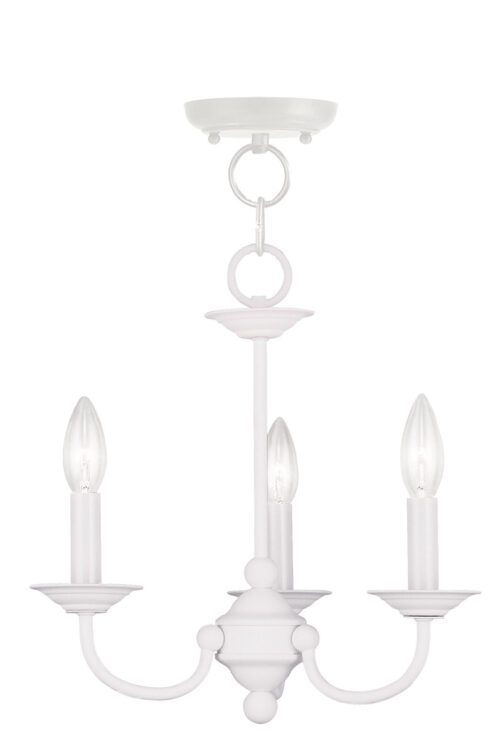 3 Light White Mini Chandelier with Steel base material-Lighting LumensChandeliers