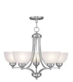 5 Light Brushed Nickel Chandelier with Satin Glass Shade-Lighting LumensChandeliers