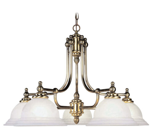 5 Light Antique Brass Chandelier with White Alabaster Glass Shade-Lighting LumensChandeliers