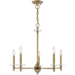 5 Light Antique Brass Chandelier with Clear Crystal Bobeches Shade-Lighting LumensChandeliers