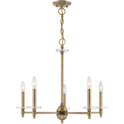 5 Light Antique Brass Chandelier with Clear Crystal Bobeches Shade-Lighting LumensChandeliers