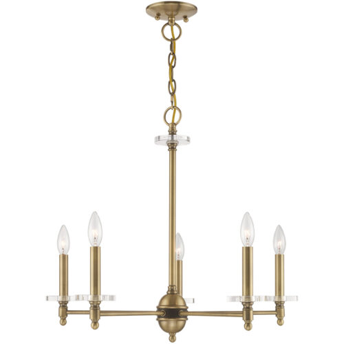 5 Light Antique Brass Chandelier with Clear Crystal Bobeches Shade-Lighting LumensChandeliers