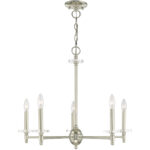 5 Light Polished Nickel Chandelier with Clear Crystal Bobeches Shade-Lighting LumensChandeliers