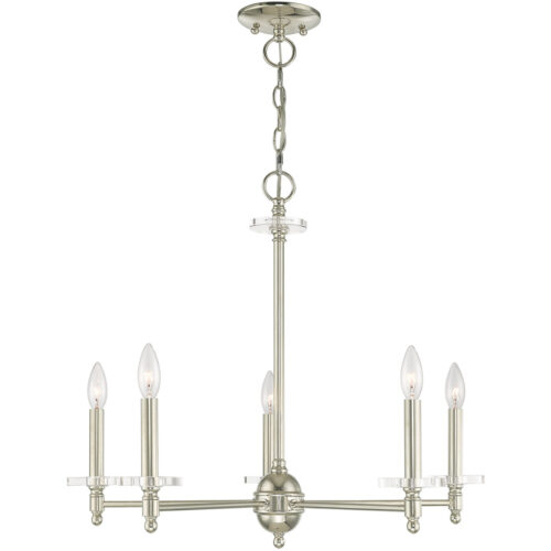 5 Light Polished Nickel Chandelier with Clear Crystal Bobeches Shade-Lighting LumensChandeliers