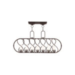 14.25 inch 7 Light Olde Bronze Linear Chandelier with Hand Blown Satin Opal White Glass Shade-Lighting LumensChandeliers