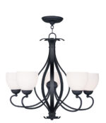 5 Light Black Chandelier with Hand Blown Satin Opal White Glass Shade-Lighting LumensChandeliers