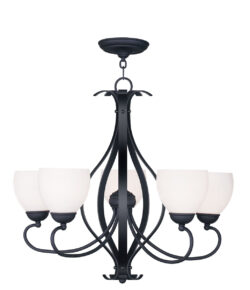 5 Light Black Chandelier with Hand Blown Satin Opal White Glass Shade-Lighting LumensChandeliers