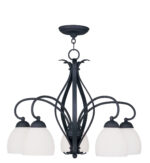 5 Light Black Chandelier with Hand Blown Satin Opal White Glass Shade-Lighting LumensChandeliers