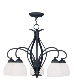 5 Light Black Chandelier with Hand Blown Satin Opal White Glass Shade-Lighting LumensChandeliers