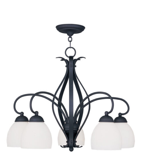 5 Light Black Chandelier with Hand Blown Satin Opal White Glass Shade-Lighting LumensChandeliers