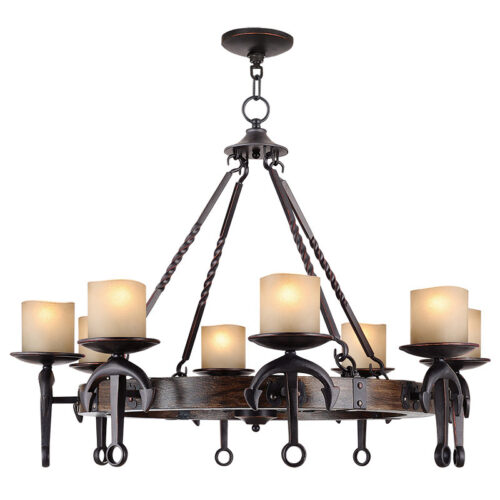 8 Light Olde Bronze Chandelier with Vintage Hand Blown Satin Glass Shade-Lighting LumensChandeliers