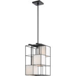 10.5 Sq. inch 4 Light Black Pendant Chandelier with Hand Crafted Off White Fabric Hardback Shade-Lighting LumensPendant Lights