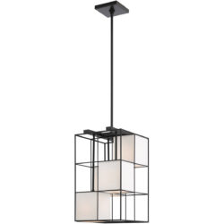 10.5 Sq. inch 4 Light Black Pendant Chandelier with Hand Crafted Off White Fabric Hardback Shade-Lighting LumensPendant Lights