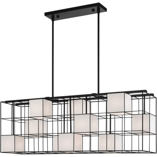 10.5 inch 10 Light Black Linear Chandelier with Hand Crafted Off White Fabric Hardback Shade-Lighting LumensChandeliers