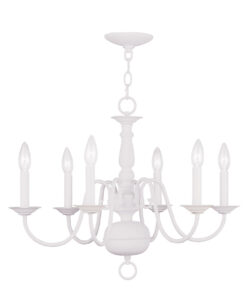 6 Light White Chandelier with Steel base material-Lighting LumensChandeliers