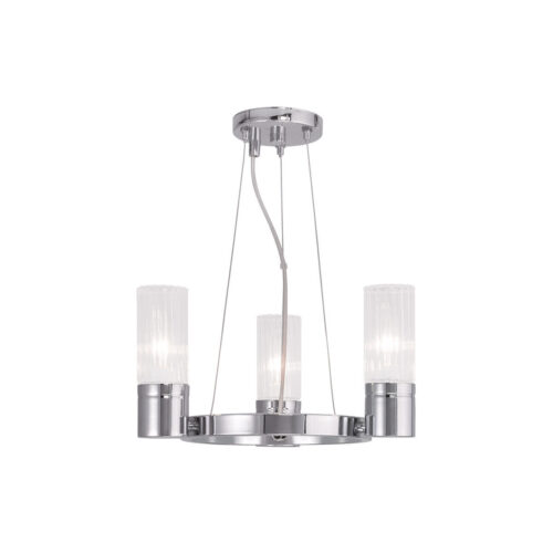 3 Light Polished Chrome Mini Chandelier with Hand Crafted Clear Fluted Glass Shade-Lighting LumensChandeliers