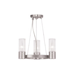 3 Light Brushed Nickel Mini Chandelier with Hand Crafted Clear Fluted Glass Shade-Lighting LumensChandeliers