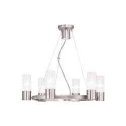 6 Light Brushed Nickel Chandelier with Hand Crafted Clear Fluted Glass Shade-Lighting LumensChandeliers