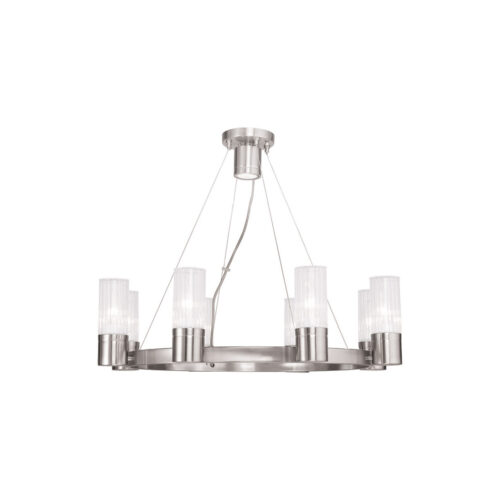 8 Light Brushed Nickel Chandelier with Hand Crafted Clear Fluted Glass Shade-Lighting LumensChandeliers